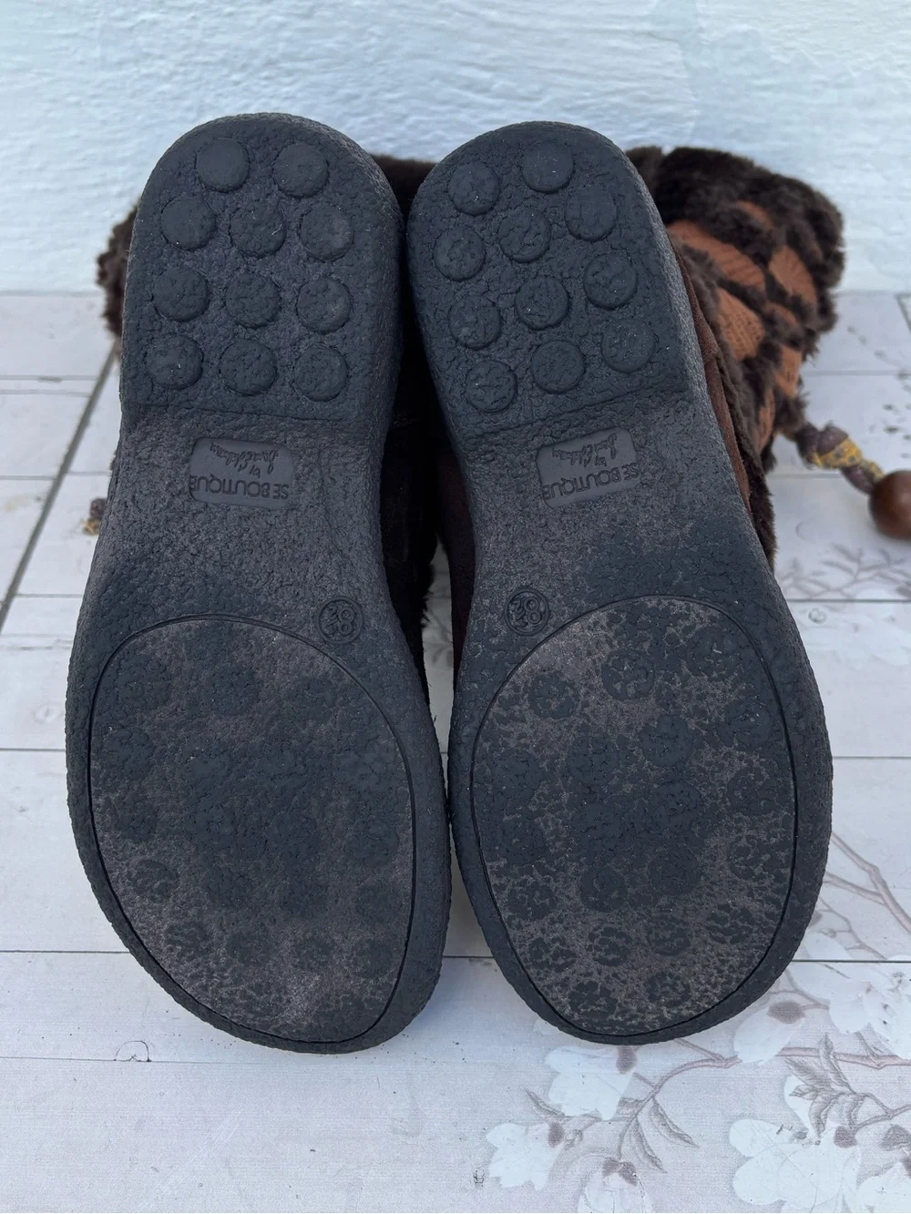 Sam Edelman Dark Brown Faux-Fur Winter Boots with Beaded Tassels